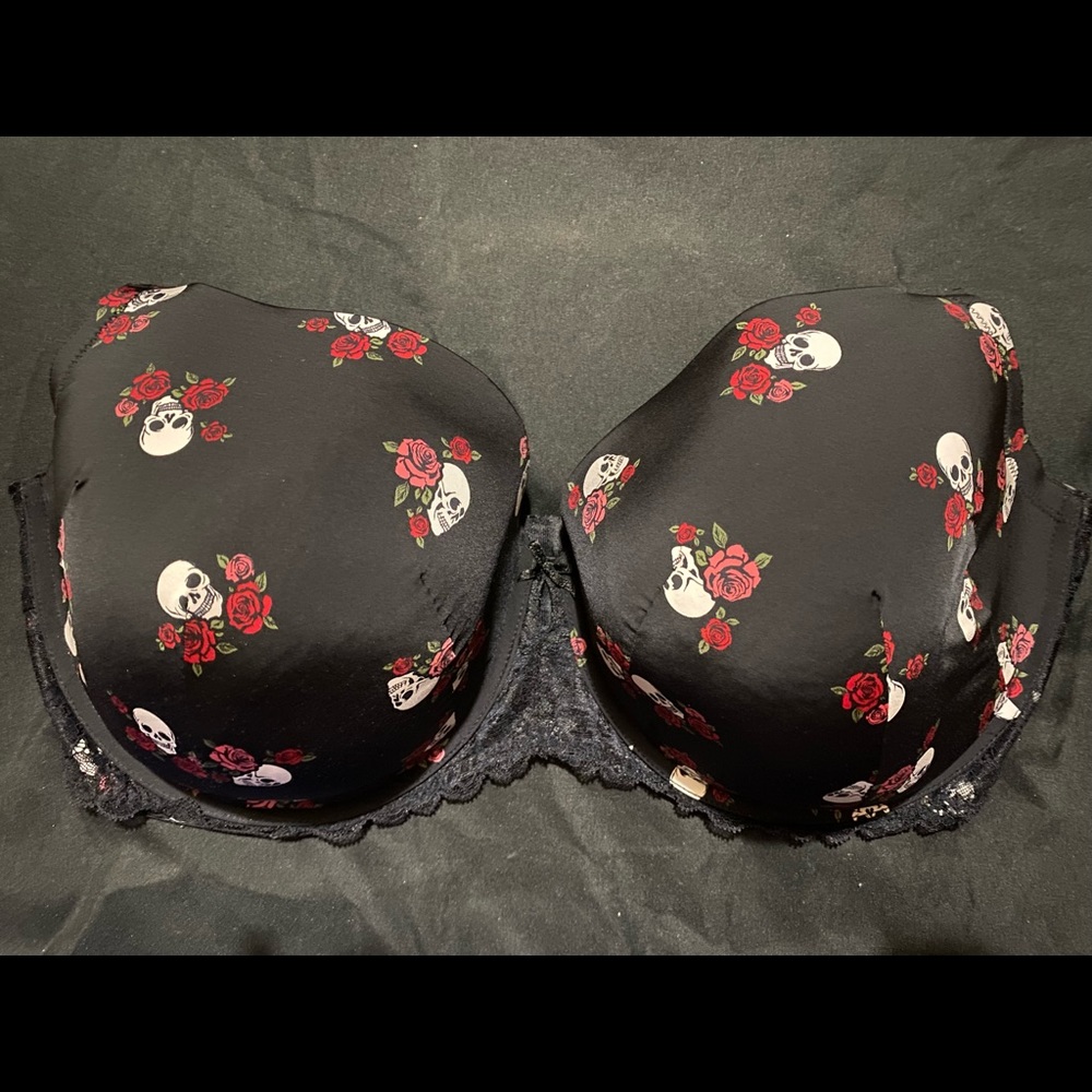 TORRID Black Bra with Skull and Rose Design